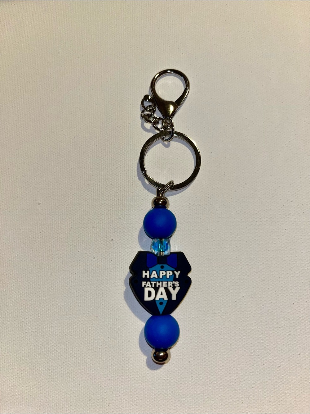 ‘Happy Father’s Day’ Blue & Black Suit w/Tie Keychain & Blue Accent Beads